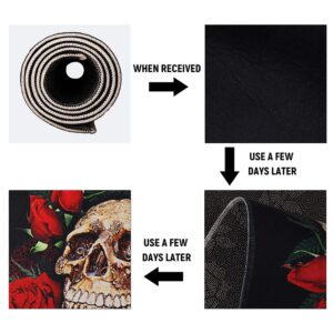 Fuoxowk Skull Roses Kitchen Mat Set, Halloween Decor Goth Kitchen Runner Rugs with Rubber Backing, Throw Rugs Washable for Kitchen Sink, Laundry Room, Standing Desk, Entry, Cool Black Area Rug