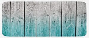 ambesonne rustic kitchen mat, wood panels background digital tones effect country house art image, plush decorative kitchen mat with non slip backing, 47" x 19", teal grey