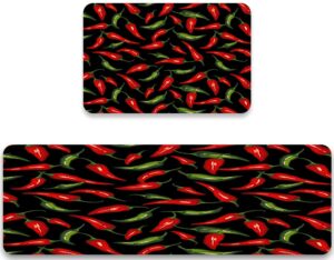 jilangca chili pepper kitchen rug sets 2 pieces chili peppers comfort mat cushioned floor mats washable doormat 17.7inch x 47.2inch + 17.5inch x 29.5inch