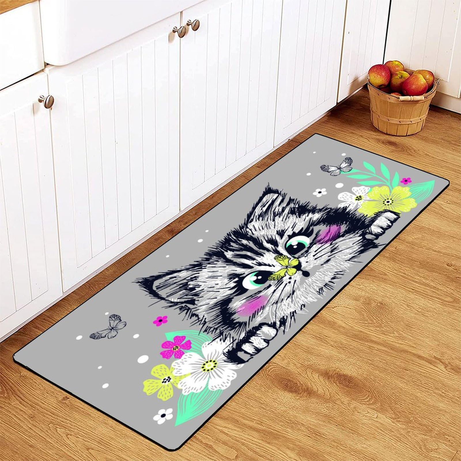 Cat Bathroom Rugs Cute Kitten Head Kitchen Rug Non-Slip Washable Floor Mat Area Mat Carpet for Home Hallway Sink Stove Laundry Decor 39x20 Inch