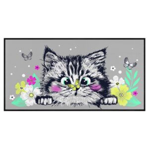 Cat Bathroom Rugs Cute Kitten Head Kitchen Rug Non-Slip Washable Floor Mat Area Mat Carpet for Home Hallway Sink Stove Laundry Decor 39x20 Inch