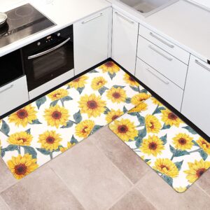 rosielily sunflower kitchen rugs and mats sets of 2 anti fatigue floor mat waterproof pvc leather non slip kitchen mats for floor doormat for kitchen comfort standing mats area rugs carpet decor