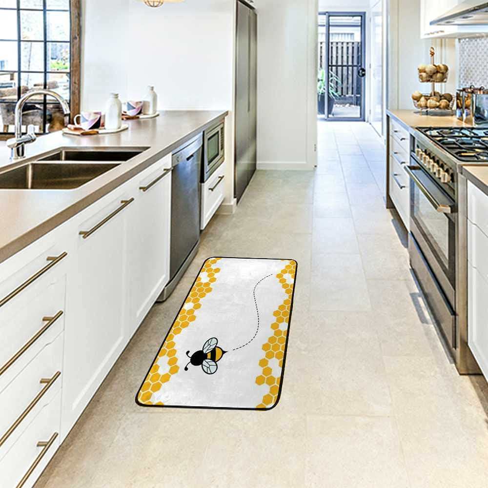 Long Kitchen Rugs Non Slip Washable Bath Mat Kitchen Runner Rug Honey Bumble Bee Hive Cute Cartoon Water Absorption Quick Drying Anti Fatigue Comfort Flooring Carpet 39 x 20 inch