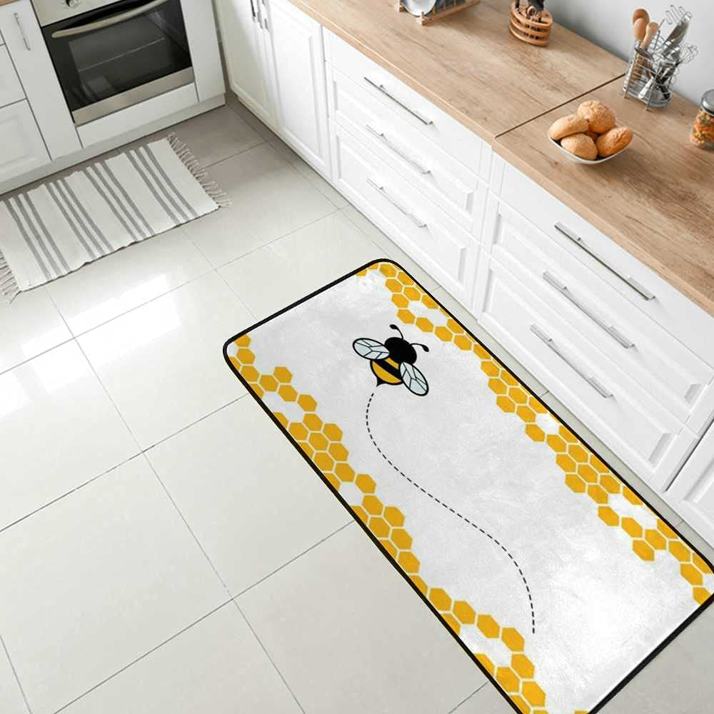 Long Kitchen Rugs Non Slip Washable Bath Mat Kitchen Runner Rug Honey Bumble Bee Hive Cute Cartoon Water Absorption Quick Drying Anti Fatigue Comfort Flooring Carpet 39 x 20 inch