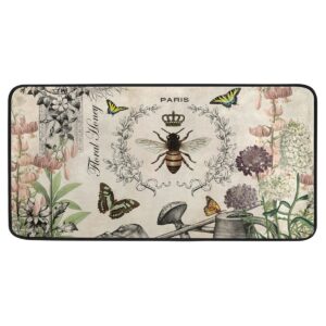 chifigno vintage french bee garden kitchen rugs cushioned anti fatigue standing mat waterproof non slip for kitchen, floor home, office, sink, laundry 39" x 20"