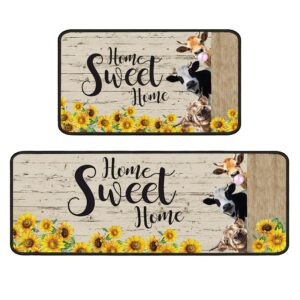 sunflower kitchen rugs cow kitchen mats for floor 2 piece, anti fatigue floor mat for kitchen, kitchen floor mats in front of sink and kitchen matt for standing for kitchen decor 17"x30"+17"x47"