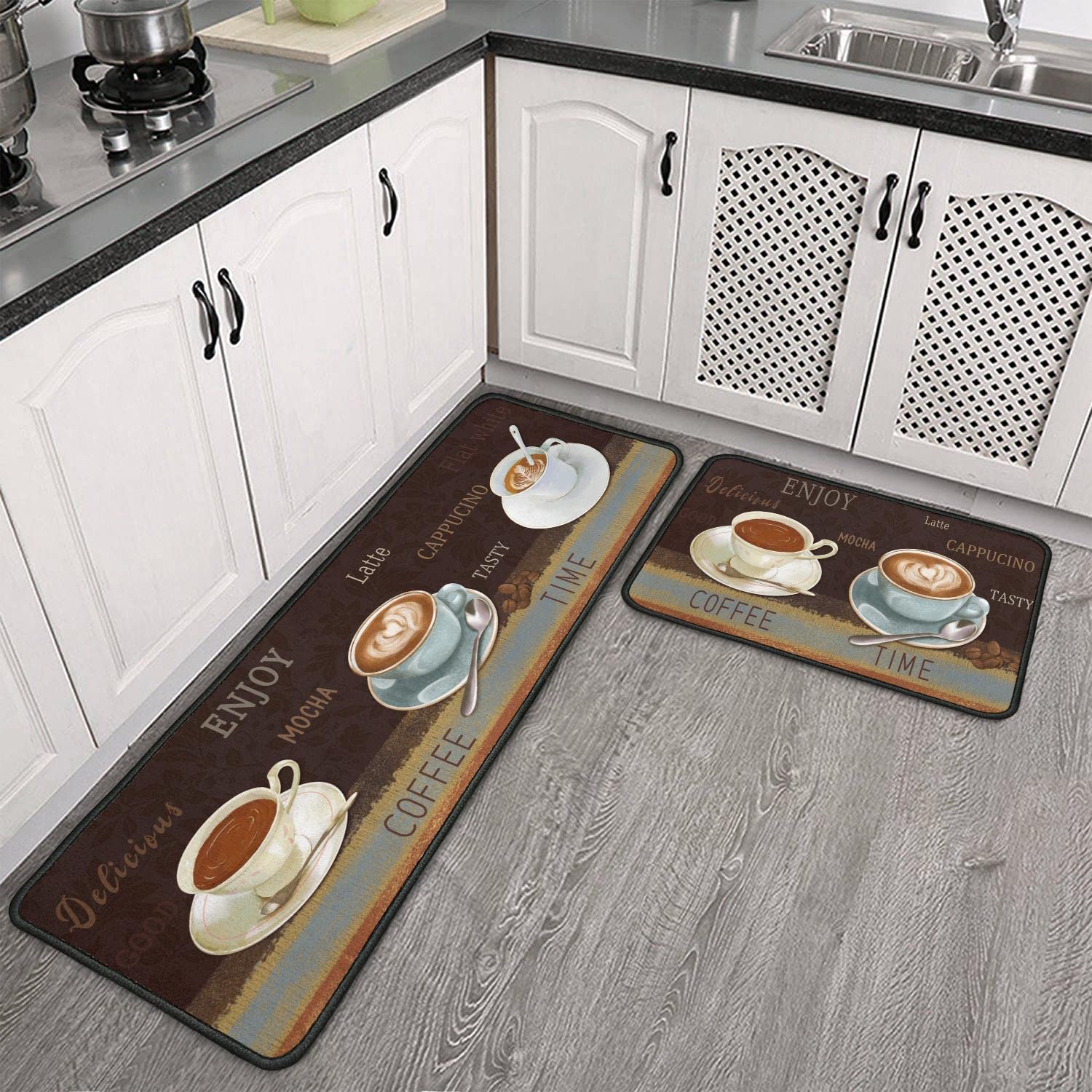 Sunflower Theme Kitchen Decor Rug 2 Pieces Set Absorb Water Runner Rugs Washable Apply to Kitchen, Sink, Laundry, Bathroom，Sunflower Decorations Indoor Floor Mat 17"x 47" + 17"x30" Grey