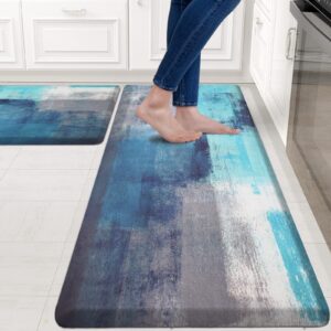 aspmiz kitchen mat 2 pcs - cushioned anti-fatigue kitchen rugs non slip memory foam kitchen mats and rugs turquoise kitchen floor comfort mats for home, 18'' x 48'' + 18'' x 30'', beveled edge