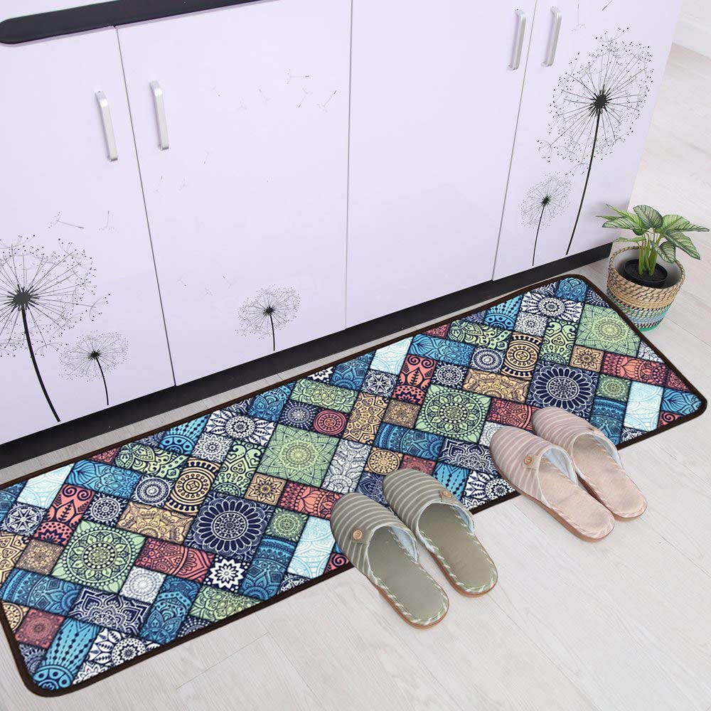 LEEBEI Kitchen Rugs Floor Mat Kitchen Mats Set Non-Slip Washable,Indoor Doormats Area Rugs for Kitchen Bedroom Bathroom Carpet (15.7×23.6 inch +15.7×47.2 inch, New-Bosi)