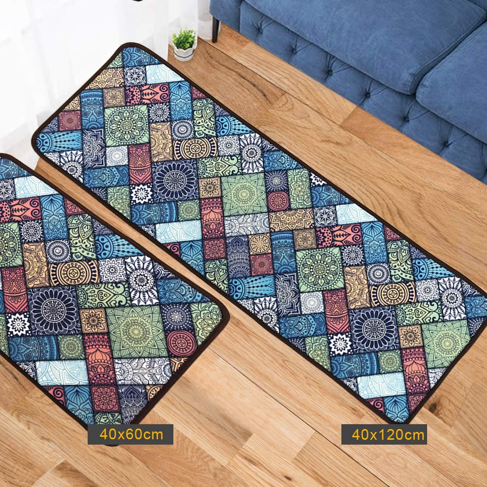 LEEBEI Kitchen Rugs Floor Mat Kitchen Mats Set Non-Slip Washable,Indoor Doormats Area Rugs for Kitchen Bedroom Bathroom Carpet (15.7×23.6 inch +15.7×47.2 inch, New-Bosi)