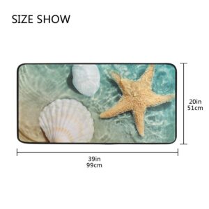 Starfish and Seashell On The Summer Beach Kitchen Mat Rugs Cushioned Chef Soft Non-Slip Floor Mats Washable Doormat Bathroom Runner Area Rug Carpet