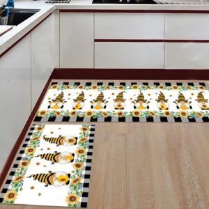 kitchen rugs and mats farm bee gnomes with honey sunflower non slip carpets doormat 2 piece runner rug set for kitchen sink floor country floral lace buffalo plaid edge