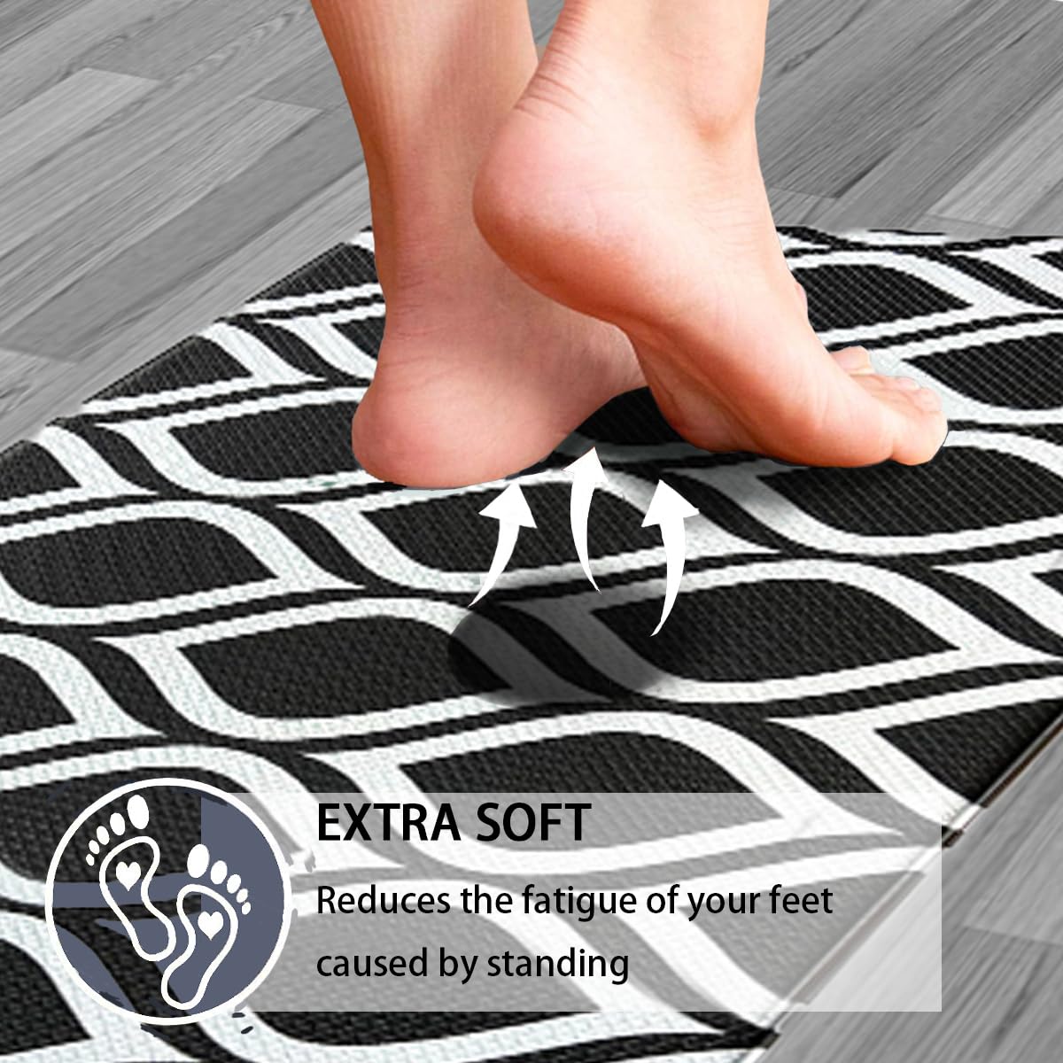 UPHTEH Anti Fatigue Kitchen Mats for Floor 2 Piece Set,17.32 * 28.74 and 17.32 * 46.25,Non Slip Waterproof Kitchen Mats and Rugs,for Kitchen,Home,Office,Sink,Laundry Room (Black)