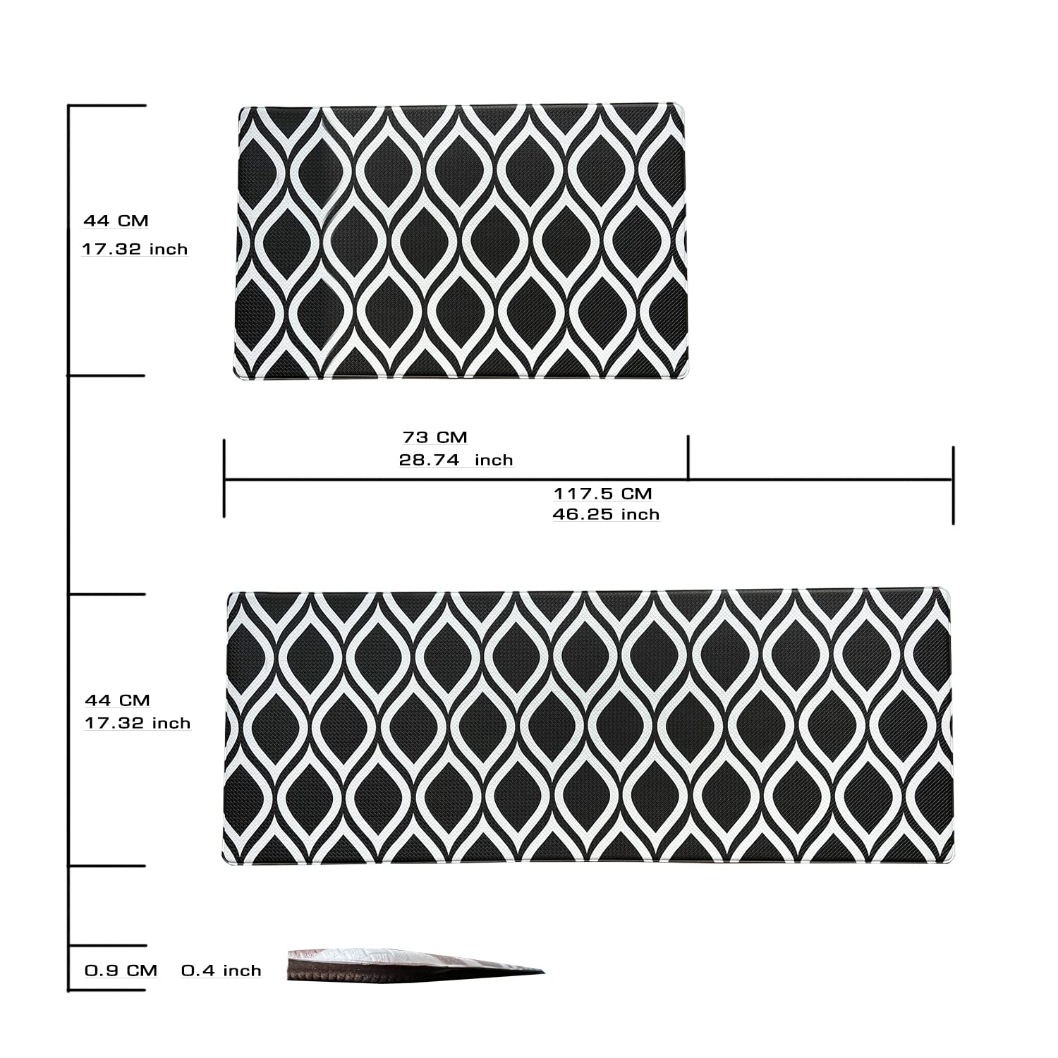 UPHTEH Anti Fatigue Kitchen Mats for Floor 2 Piece Set,17.32 * 28.74 and 17.32 * 46.25,Non Slip Waterproof Kitchen Mats and Rugs,for Kitchen,Home,Office,Sink,Laundry Room (Black)