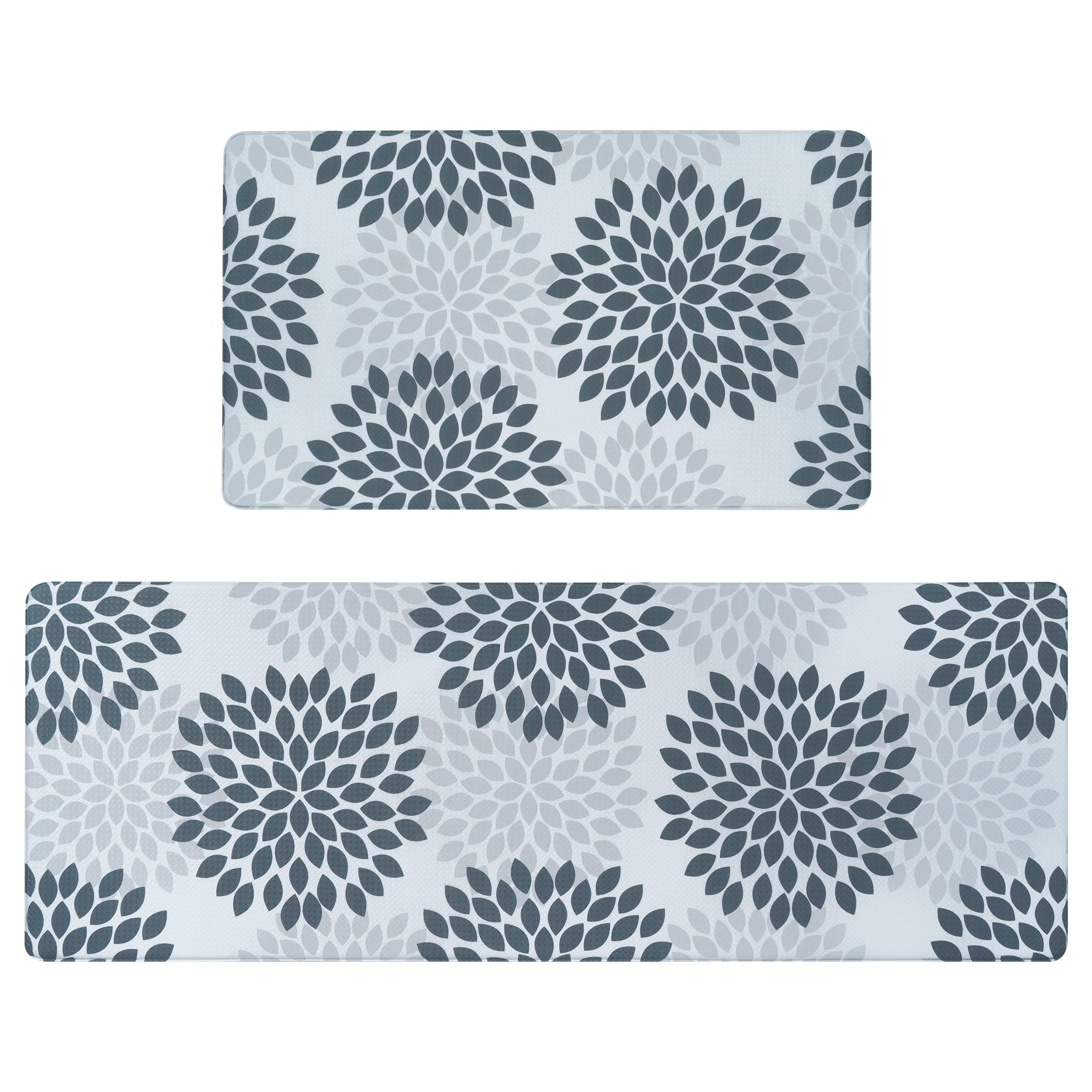 Alishomtll Floral Kitchen Rugs Sets 2 Pieces Anti Fatigue Kitchen Mats for Floor Cushioned Waterproof Kitchen Floor Mat, Non Skid Sink Mats Comfort Standing Mat (Grey)