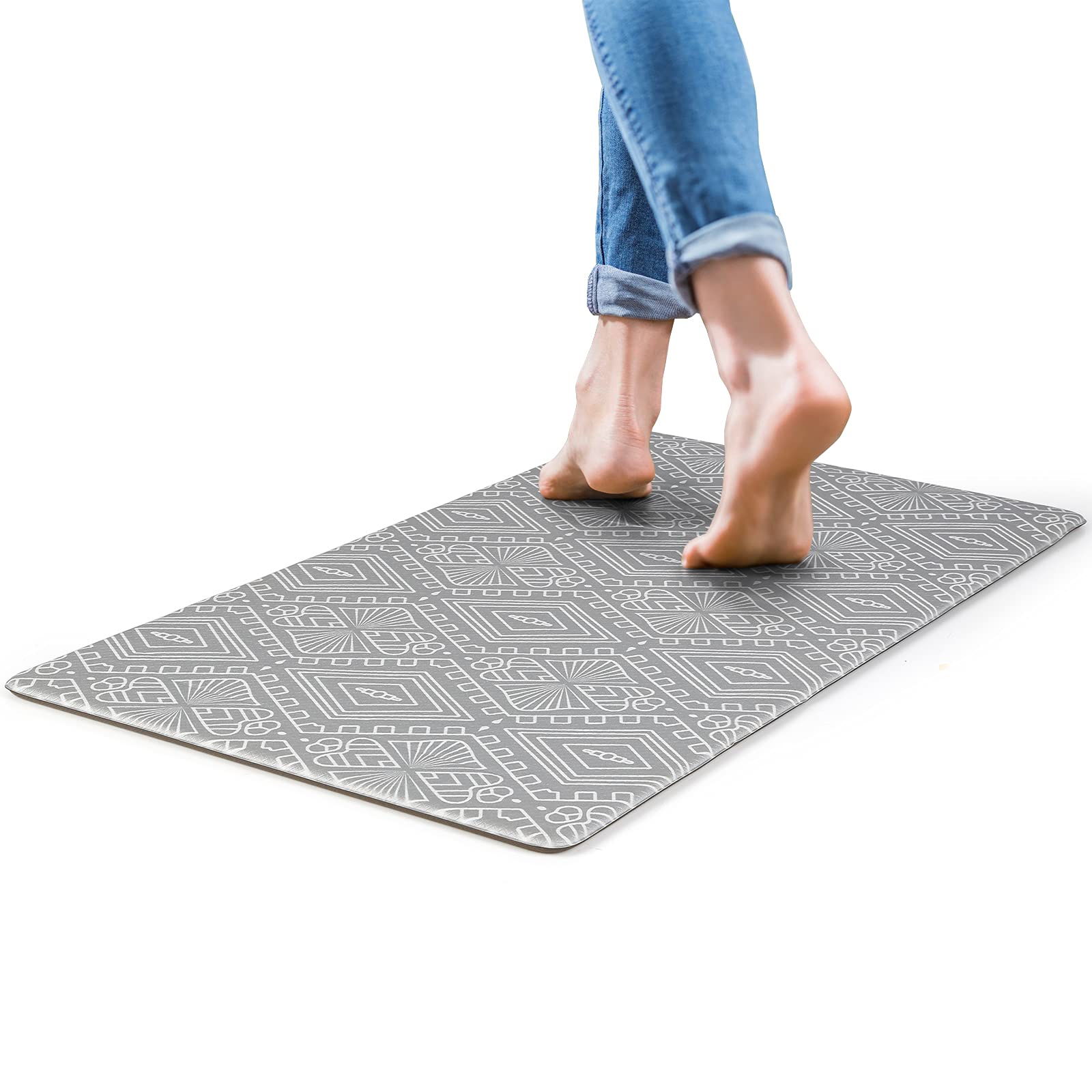 HiTik Kitchen Mats Rug Anti Fatigue(43.5X76cmX10mm),Ergonomic Cushioned Floor Rug Standing Mat Area Thick PVC Waterproof, Non-Slip, Oil Resistant Floor Mats for Kitchen, Office