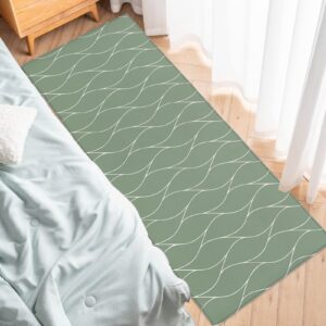 kitchen runner rug, farmhouse decoration sage green geometric pattern non slip runner carpet door mats floor mat for laundry bedside bathroom bedroom 19.7"x63"