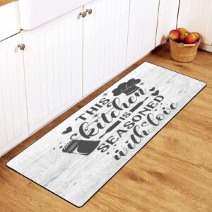 kitchen rugs this kitchen is seasoned with love non-slip soft kitchen mats funny kitchen quotes bath rug runner doormats carpet for home decor, 39" x 20"