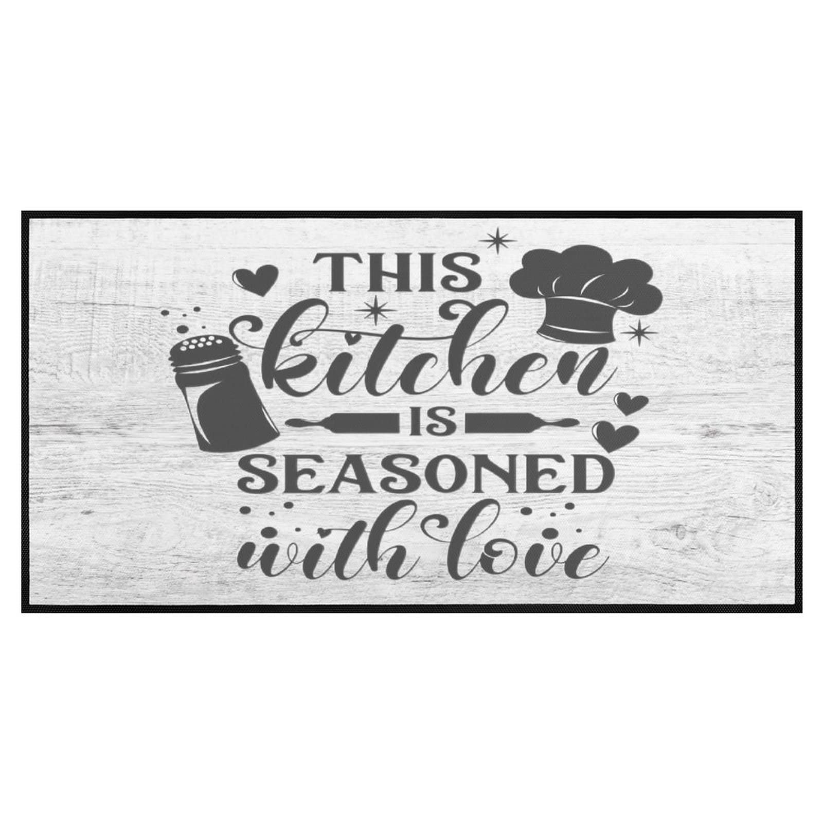 Kitchen Rugs This Kitchen is Seasoned with Love Non-Slip Soft Kitchen Mats Funny Kitchen Quotes Bath Rug Runner Doormats Carpet for Home Decor, 39" X 20"