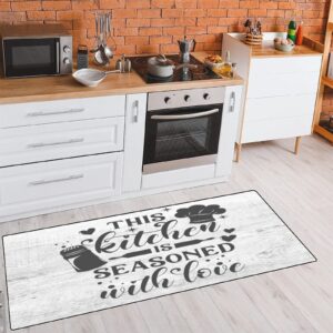 Kitchen Rugs This Kitchen is Seasoned with Love Non-Slip Soft Kitchen Mats Funny Kitchen Quotes Bath Rug Runner Doormats Carpet for Home Decor, 39" X 20"