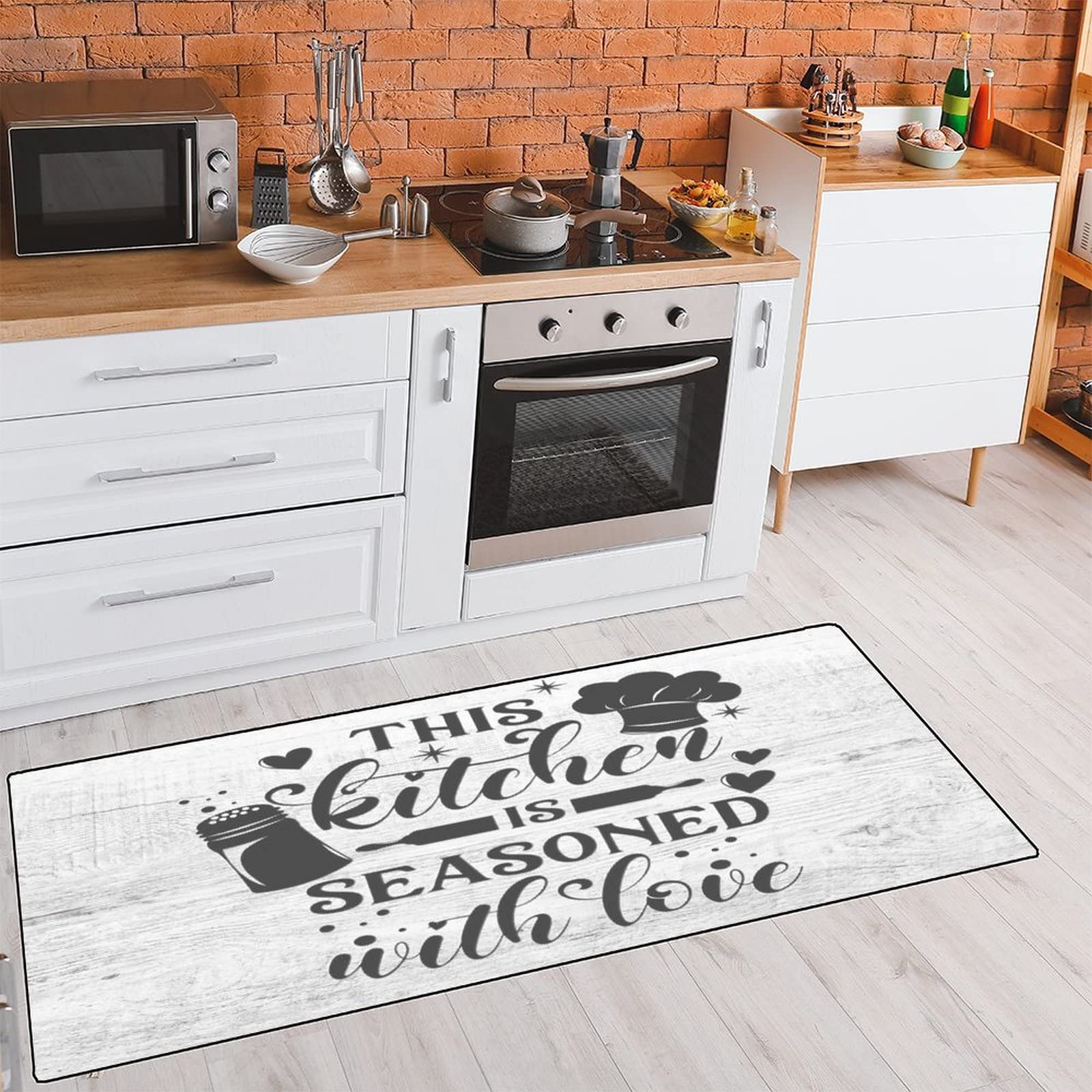 Kitchen Rugs This Kitchen is Seasoned with Love Non-Slip Soft Kitchen Mats Funny Kitchen Quotes Bath Rug Runner Doormats Carpet for Home Decor, 39" X 20"