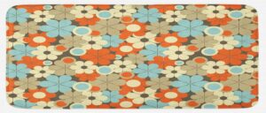ambesonne floral kitchen mat, retro flower pattern simplistic designed petals fragrance essence circle theme, plush decorative kitchen mat with non slip backing, 47" x 19", orange cream