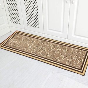 kitchen rug non-skid runner mat non-slip rug for kitchen floor with rubber backing floor mat | low profile (20" x 59") (1999-beige)