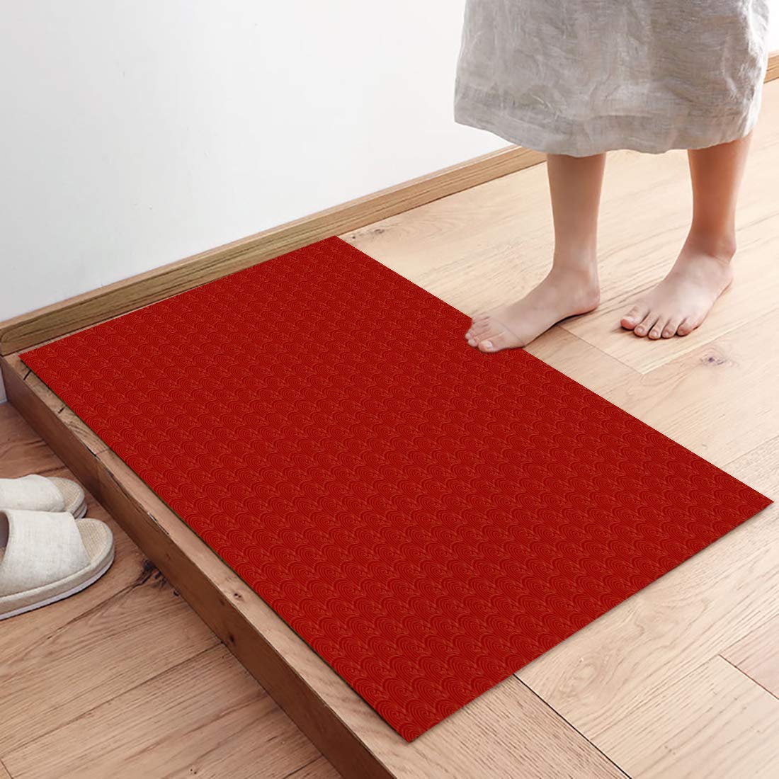 Door Mat for Bedroom Decor, red Waves Floor Mats, Holiday Rugs for Living Room, Absorbent Non-Slip Bathroom Rugs Home Decor Kitchen Mat Area Rug 18x30 Inch