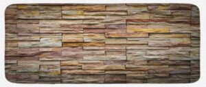 ambesonne marble kitchen mat, urban brick slate stone wall rocks featured facade architecture town picture, plush decorative kitchen mat with non slip backing, 47" x 19", light brown