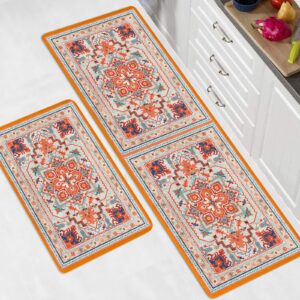 obusatt boho anti fatigue kitchen rug and mat non-slip washable boho farmhouse mats, waterproof, easy clean thick kitchen mat set for home, office, sink, laundry floor