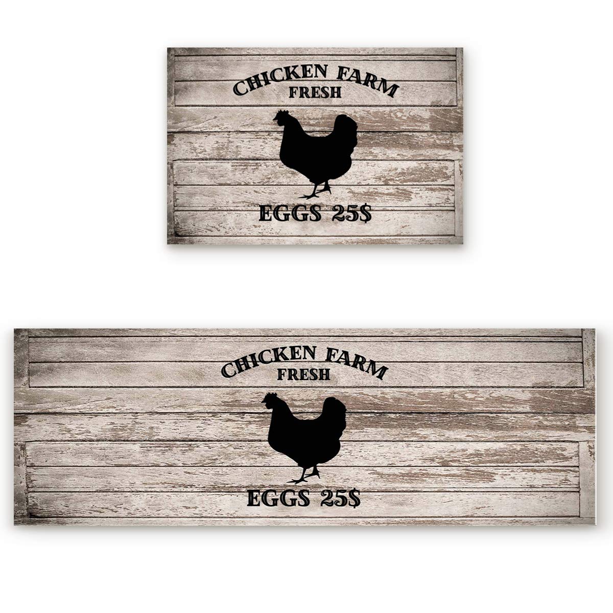 EZON-CH Kitchen Rugs and Mats Set 2 Pcs Chicken Farm Fresh Eggs Kitchen Floor Mat Runner Carpets for Kitchen, Bathroom, Sink, Laundry or Office (15.7x23.6in+15.7x47.2in)