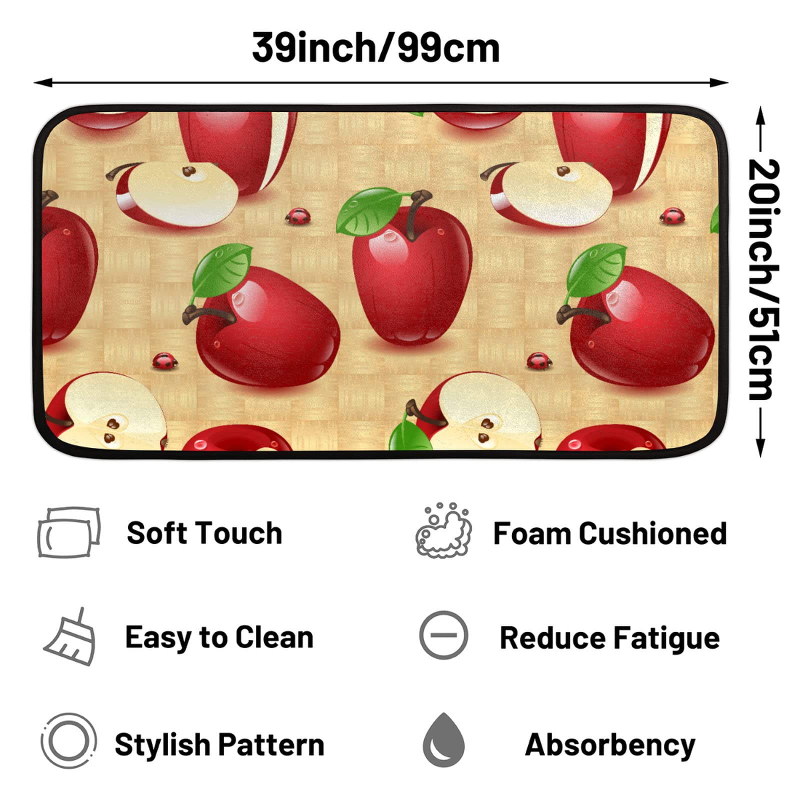 Apples Kitchen Rugs and Mats Super Absorbent Kitchen Carpet Non-Skid Comfort Floor Rugs Washable Mat for Floor Home Office Sink Living Room Laundry Decor 39x20 in