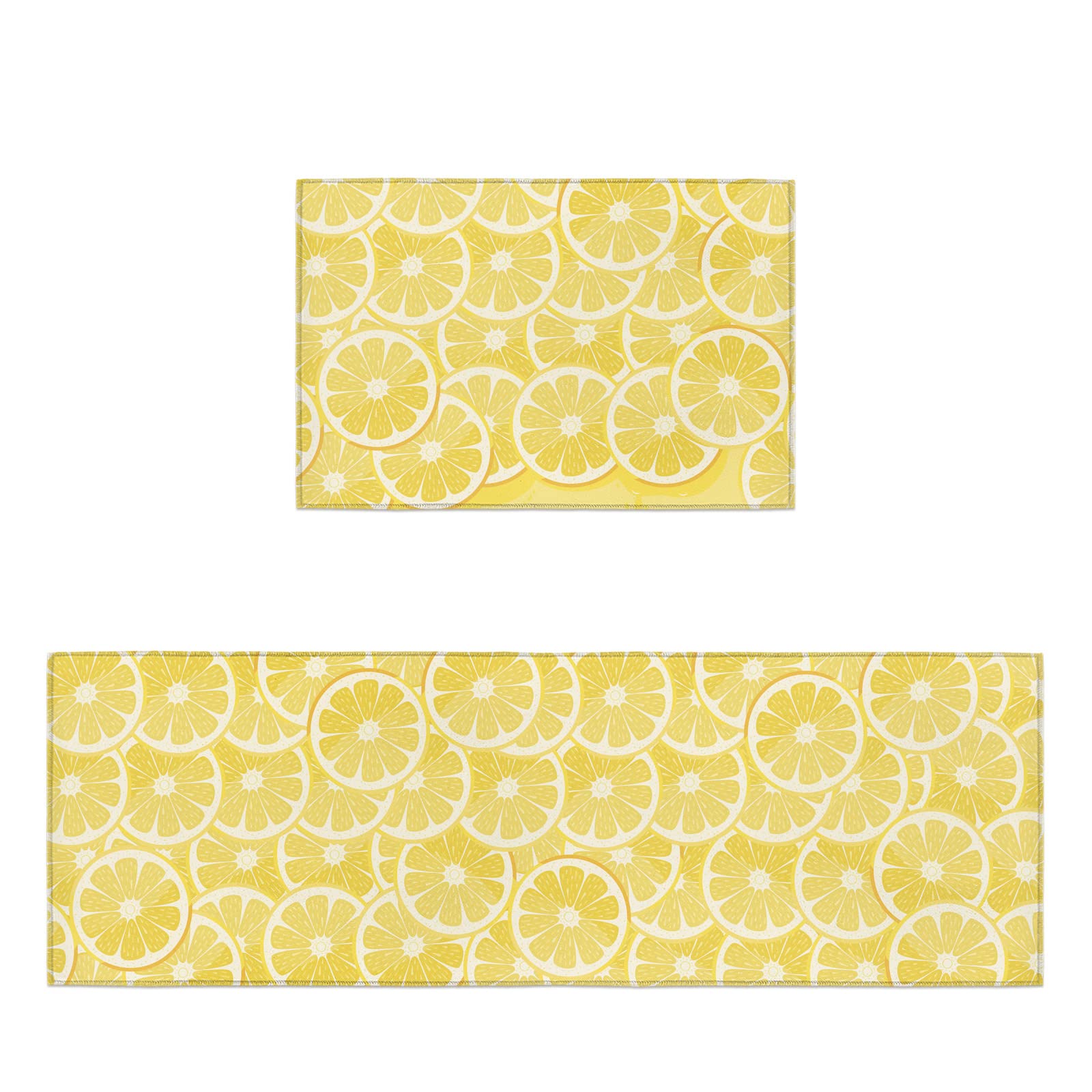 Cute Lemon Yellow Kitchen Rug and Runner Sets 2 Piece Non-Slip Bath Mats and Rugs Spring Summer Fruit Decorative Area Runners Rubber Backing Carpets Floor Sink Doormat