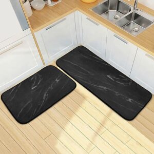 Art Black Marble Kitchen Rug Mats 2PCS Non Slip 47" x 20" + 28" x 20" Kitchen Carpet Floor Mat Hallway Rugs Anti Fatigue Doormat