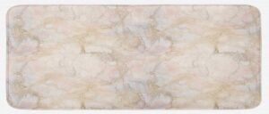 ambesonne marble kitchen mat, pastel colored stone background crack patterns architecture and building material, plush decorative kitchen mat with non slip backing, 47" x 19", beige