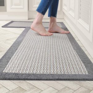 what-essentials: waterproof machine washable kitchen mat. non-skid kitchen mat. for in front of stove and sink. two piece combo set. anti-fatigue mat. easy to clean rug. stain resistant kitchen mat