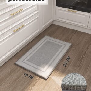 PADOOR Kitchen-Rugs Washable, Rubber Backing Non-Slip Kitchen Mat,Absorbent Kitchen Floor Mats in Front of Sink, Kitchen Mats for Floor Grey 17"x32"