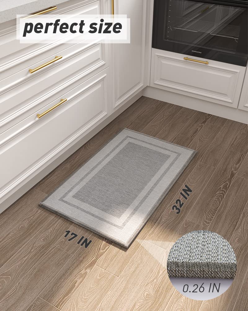 PADOOR Kitchen-Rugs Washable, Rubber Backing Non-Slip Kitchen Mat,Absorbent Kitchen Floor Mats in Front of Sink, Kitchen Mats for Floor Grey 17"x32"