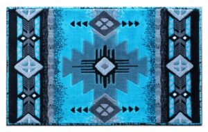 masada rugs, southwest native american design turquoise area rug (24 inch x 40 inch mat)