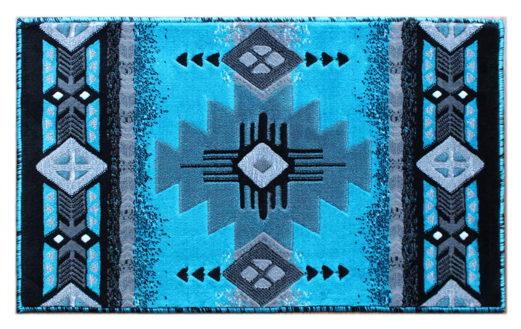 Masada Rugs, Southwest Native American Design Turquoise Area Rug (24 Inch X 40 Inch Mat)