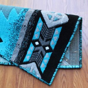 Masada Rugs, Southwest Native American Design Turquoise Area Rug (24 Inch X 40 Inch Mat)