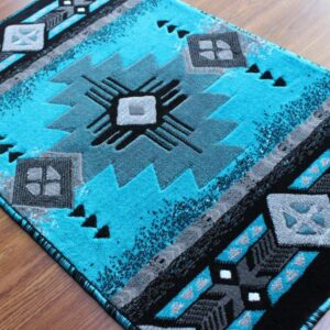 Masada Rugs, Southwest Native American Design Turquoise Area Rug (24 Inch X 40 Inch Mat)