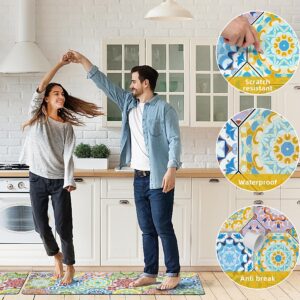 Boho Kitchen Rugs Anti Fatigue Kitchen Rugs and Mats Non Skid Washable Cushioned Kitchen Mats for Floor Bohemian Colorful Rugs for Sink Laundry Bathroom,Set of 2,17.3 X28+17.3 X 47 Inch, PVC