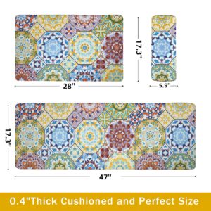 Boho Kitchen Rugs Anti Fatigue Kitchen Rugs and Mats Non Skid Washable Cushioned Kitchen Mats for Floor Bohemian Colorful Rugs for Sink Laundry Bathroom,Set of 2,17.3 X28+17.3 X 47 Inch, PVC