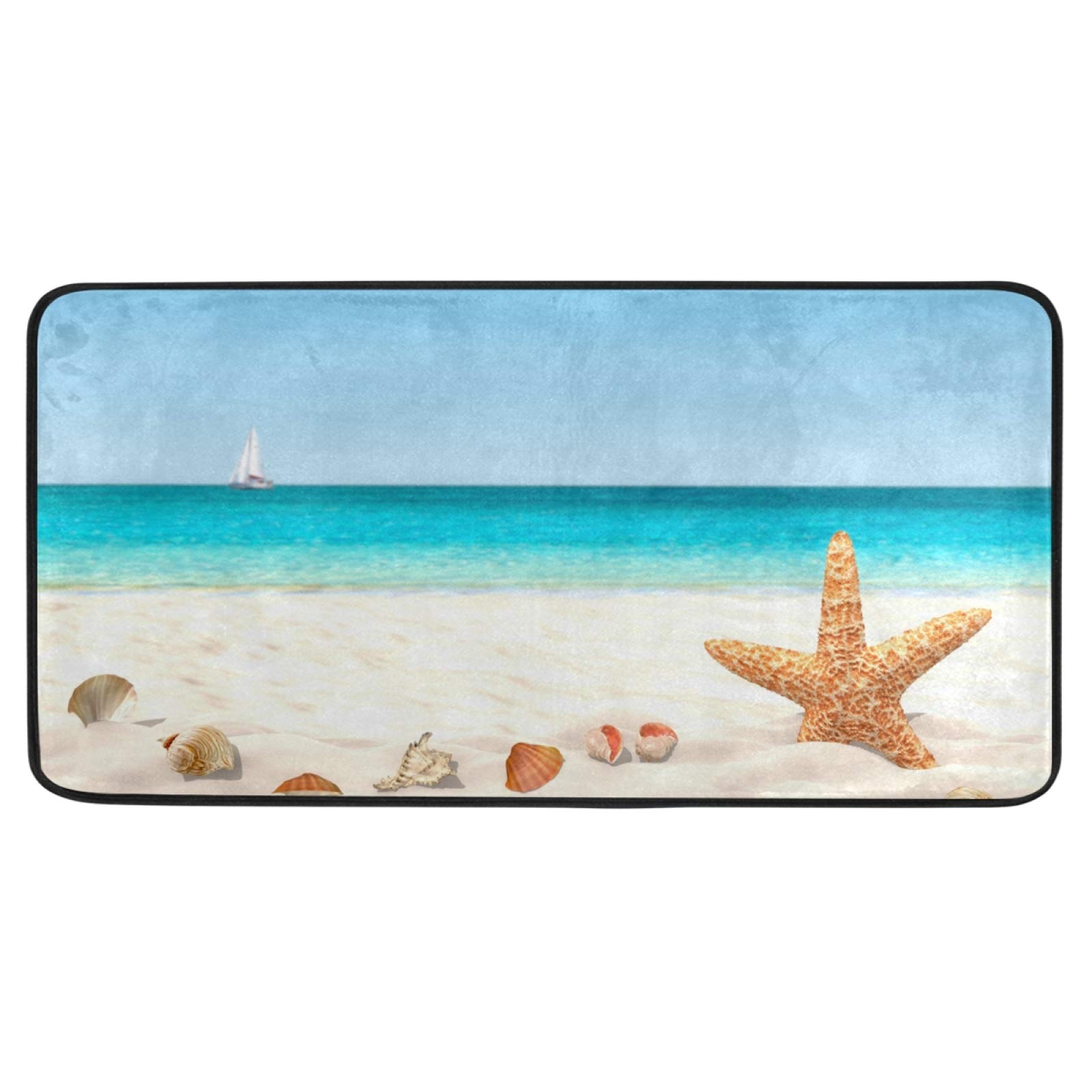 Beach Starfish Kitchen Rug, Door Mat Bath Rug Home Decor Floor Mat Non-Slip Carpet for Kitchen Living Bedroom 39 x 20 Inch