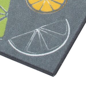 Carvapet 2 Pieces Non-Slip Kitchen Mat Set Rubber Backing Doormat Runner Rug Set, Lemon Design (Grey 15"x47"+15"x23")