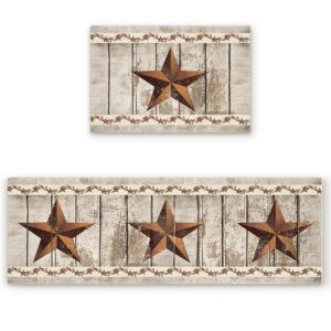 kitchen rug sets of 2 piece non-slip soft absorbe western texas star and primitive berries on country wooden plank kitchen mat bath rug doormat runner carpet set 16"x24"+16"x47"