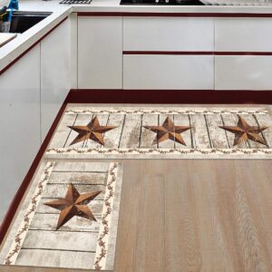 Kitchen Rug Sets of 2 Piece Non-Slip Soft Absorbe Western Texas Star and Primitive Berries on Country Wooden Plank Kitchen Mat Bath Rug Doormat Runner Carpet Set 16"x24"+16"x47"