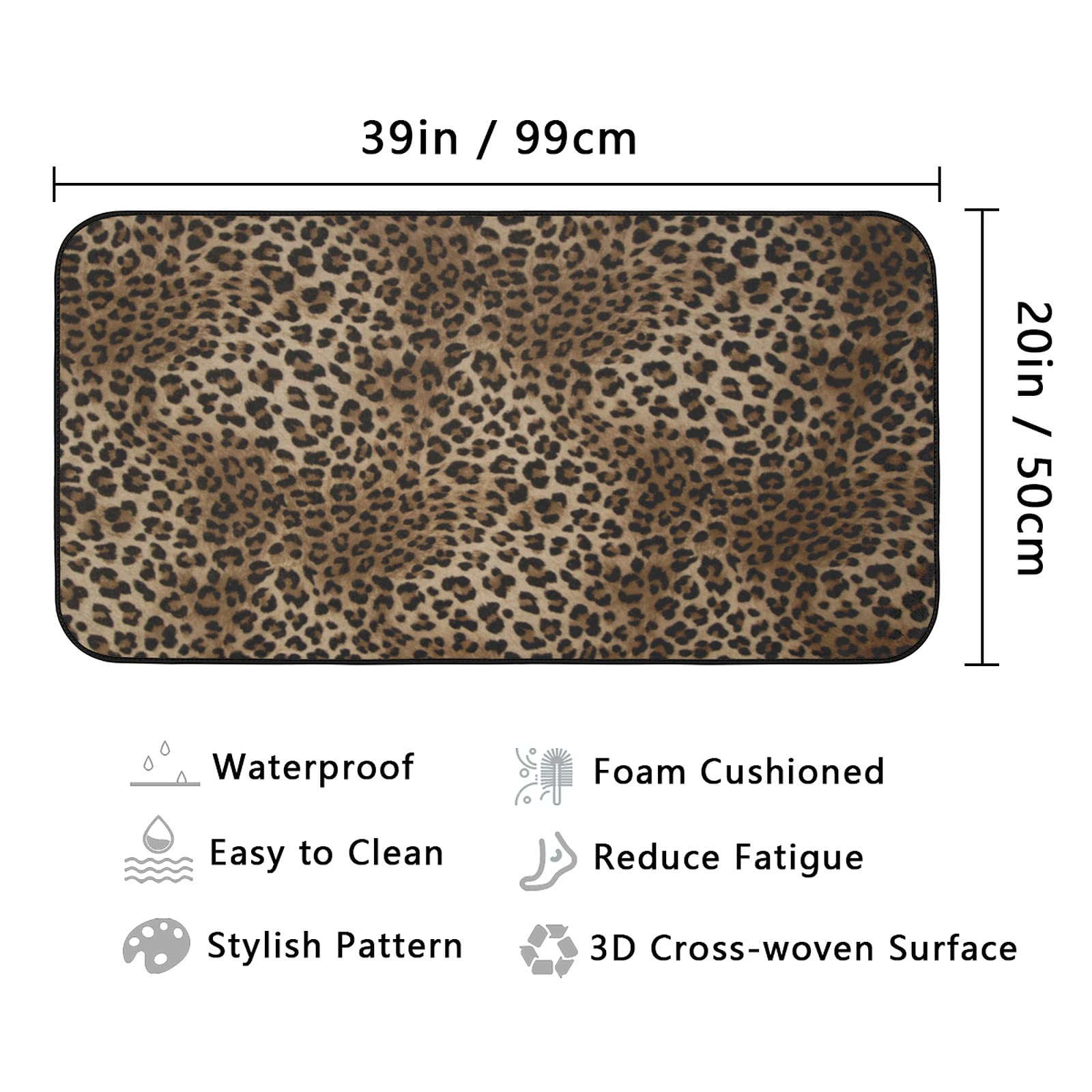 Kitchen Rugs Animal Print Anti Fatigue Non Slip Floor Mat, Leopard Print Kitchen Mats Standing Mats Bath Rug Runner Doormats Farmhouse Carpet for Home Indoor Outdoor 39" X 20"