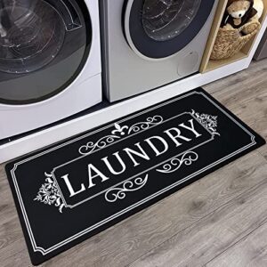 black white laundry room rugs runner 20"x48" long non slip waterproof laundry mats kitchen floor carpet durable cushioned natural rubber foam area rug for laundry room kitchen bathroom farmhouse